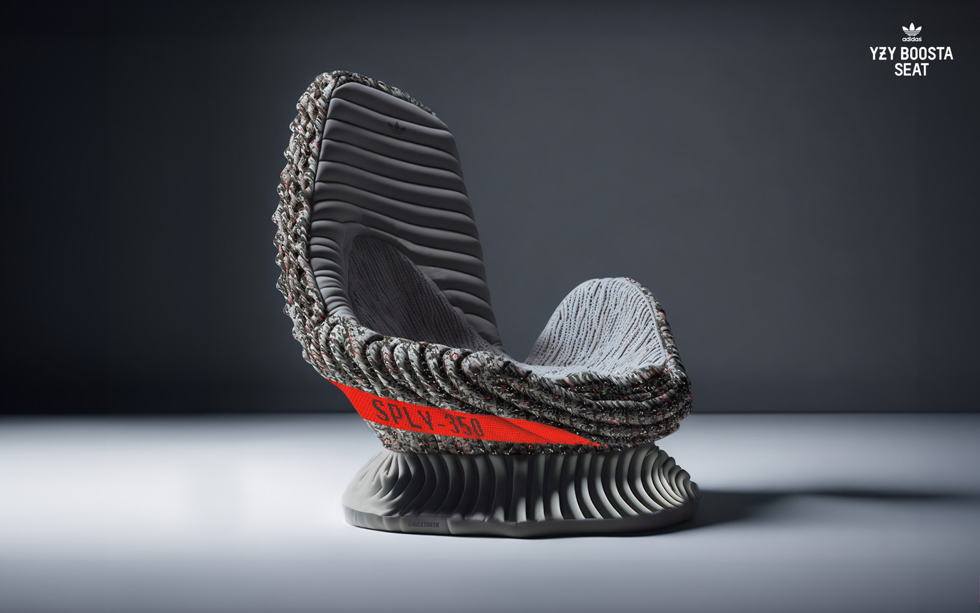 Generative AI Sneaker Seats. Yeezy Boost 350 V2 'Beluga Reflective'. ComfyKicks designer furniture and chairs for the sneaker lover by Allan Chan @aicethetk