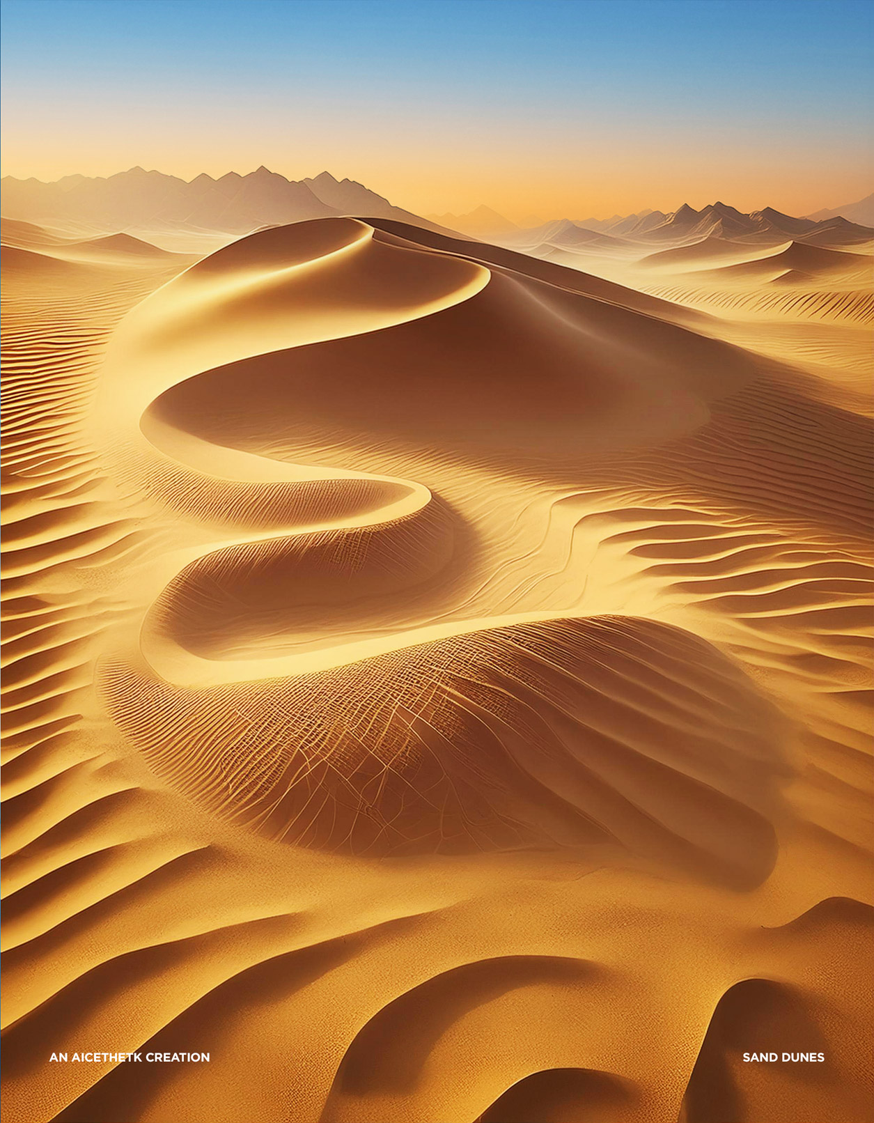 Generative AI 3D lettering Typography, Letter E by Allan Chan. Sand dunes in desert.