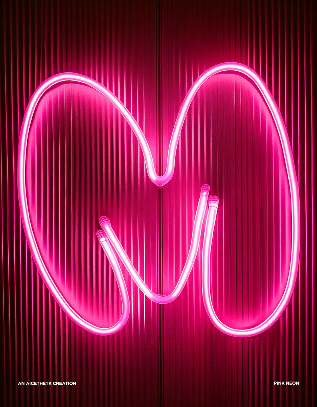 Generative AI 3D lettering Typography, Letter M by Allan Chan. Glowing pink neon sign.