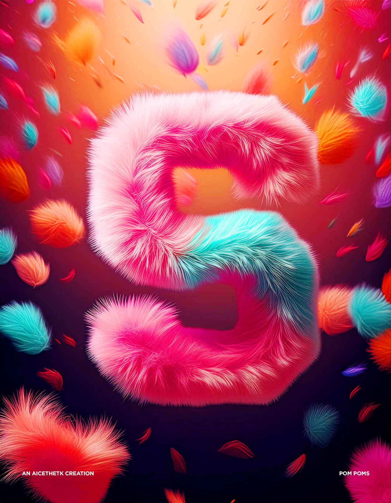 Generative AI 3D lettering Typography, Letter S by Allan Chan. Furry pom poms.