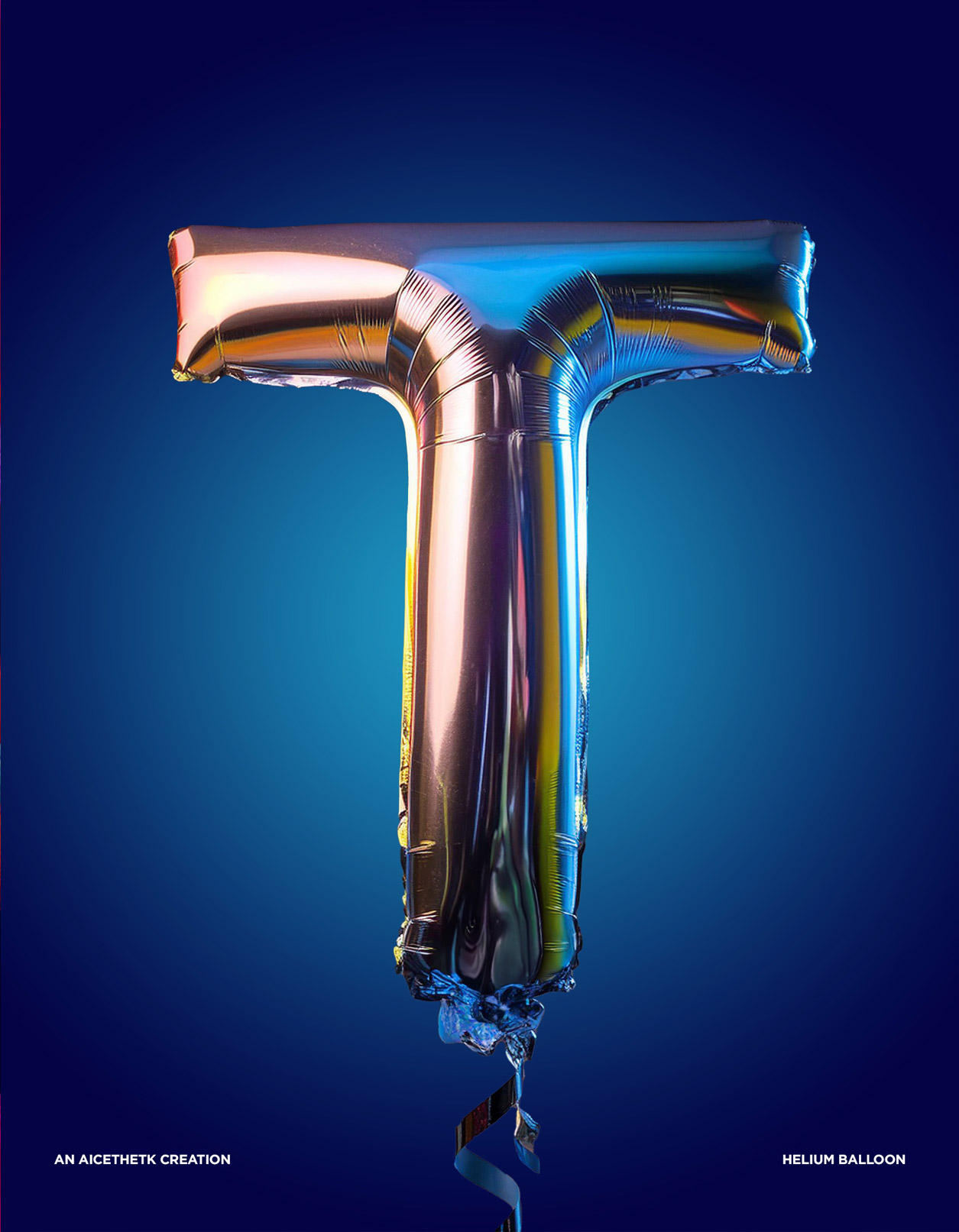 Generative AI 3D lettering Typography, Letter T by Allan Chan. Helium Balloon.