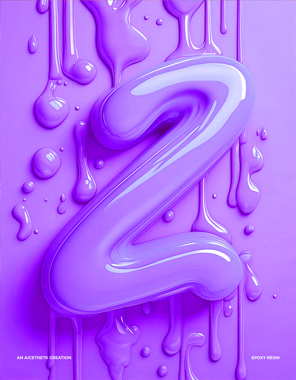 Generative AI 3D lettering Typography, Letter Z by Allan Chan. Liquid epoxy resin drips.