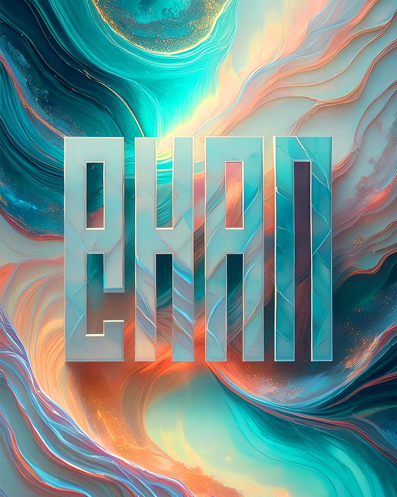 Generative AI logo variations created with Adobe Firefly’s Image 3 Model using Structure Reference. Allan Chan logo, colourful, marble texture.